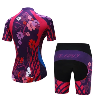 Dámske Cyklistické Oblečenie Krátky Rukáv Jersey a Čalúnená, Cyklistické Šortky Sady Kvety XS-4XL