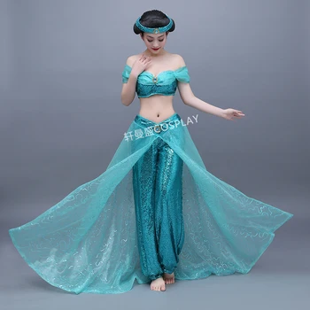 Dámske dospelých dámy jasmine kostým kreslená postavička cosplay princezná svetlo modrá Princezná Jasmine cosplay Aladdin cosplay