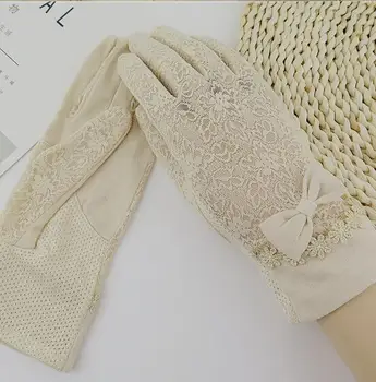 Dámske jarné a letné čipky rukavice dievčatá luk uzol sexy čipka rukavice lady vodičské rukavice R018