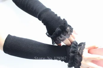 Dámske jesenné a zimné dlho čipky pletené rukavice lady zahustiť teplé dlhé rukavice sexy bezprstové rukavice rameno rukávy