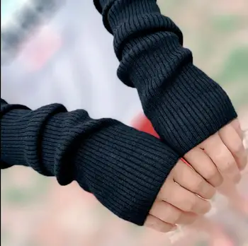 Dámske pletené vlnené dlhé rukavice lady elastické cashmere black dlhé rameno rukáv zime teplé rameno teplejšie 40 cm 50 cm 60 cm R141
