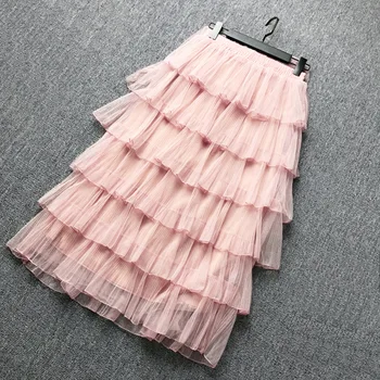 Dámske Sukne 2018 Prehrabať čistý priadza tortu sukne veža sukne polovici dĺžky závoja vysoký pás Lístkového veľkoobchod