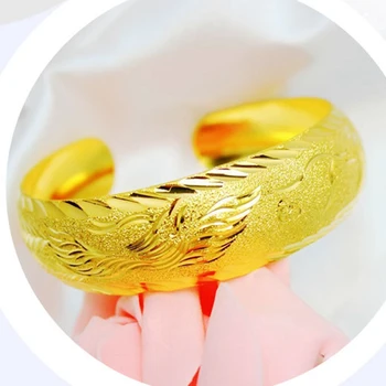 Dámske Svadobné Náramok Phoenix Žlté Zlato Vzorované Vyplnené Putá Náramok Módne Šperky