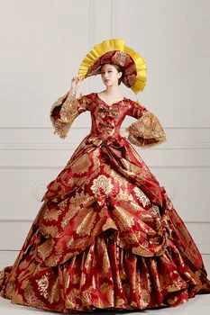 Dámy Stredoveké Renesančné Viktoriánskej Šaty Červené Zlato Maškaráda Kostýmy Kráľovná guľové Šaty Pre Dámy S-5XL