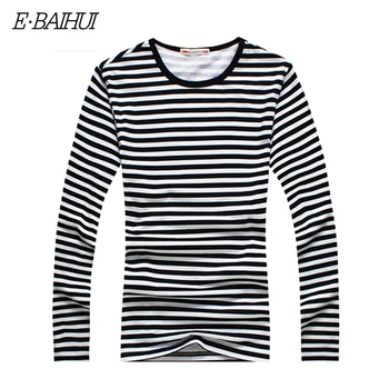 E-BAIHUI značky Jeseň Bežné Pruhované Tričko Mužov Dlhý Rukáv pánske T Košele Slim Fit Pánske Oblečenie Trend Topy Tees CT067