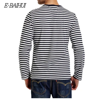 E-BAIHUI značky Jeseň Bežné Pruhované Tričko Mužov Dlhý Rukáv pánske T Košele Slim Fit Pánske Oblečenie Trend Topy Tees CT067