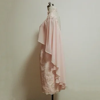 E JUE SHUNG Ružová Vintage Čipky Appliques Koleno Dĺžke Matka Nevesty Šaty S Cape Večerné Šaty Plus veľkosť