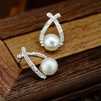 E0156 Módne Šperky Simulované Pearl Náušnice Kvapka Roztomilý Bowknot Visieť Náušnice Pre Ženy Lesklé Crystal Svadobné Šperky Elegantné