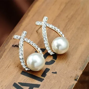 E0156 Módne Šperky Simulované Pearl Náušnice Kvapka Roztomilý Bowknot Visieť Náušnice Pre Ženy Lesklé Crystal Svadobné Šperky Elegantné