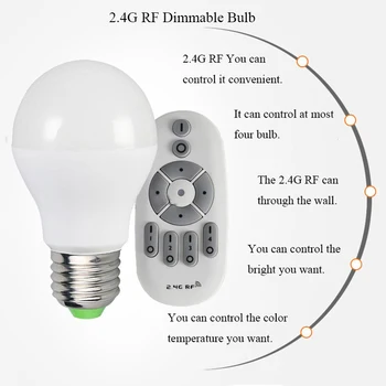 E27 6W LED Stmievateľné Žiarovka Svetla AC100V-265V 110V 220V Lampa s 2.4 G RÁDIOFREKVENČNÉ Diaľkové Ovládanie pre Spálne Obývacia Izba