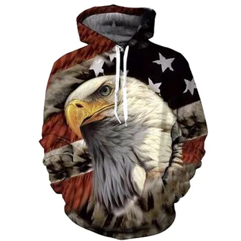 Eagle Tlač 3D Hoodies Mužov Mikina Módne Americkej Vlajky s Kapucňou Potenie Topy Hip Hop Unisex Grafické Pulóver Sudadera Hombre