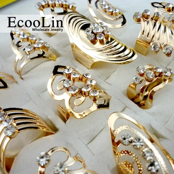 EcooLin Značky 20Pcs Mix Štýl Zliatiny Zinku Zlatý Prsteň Nastaviteľné Prst Prsteň pre Ženy Módne Šperky Bijoux Veľa Krúžky LR475