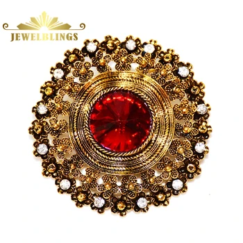 Edwardian Šperky Klenutý Red Crystal Kameň Kolo Brošne Zlatý Tón Filigránske Lano Circlet Vintage Kvetinový Broach Pin pre Mužov Oblek