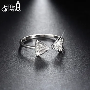 Effie Kráľovná Nové Prišiel Pravý 925 Striebro Prstene CZ Spevnené Luk Otvorte Nastaviteľné Prst Prstene Pre Ženy BR01