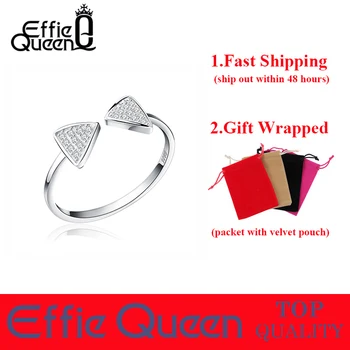 Effie Kráľovná Nové Prišiel Pravý 925 Striebro Prstene CZ Spevnené Luk Otvorte Nastaviteľné Prst Prstene Pre Ženy BR01