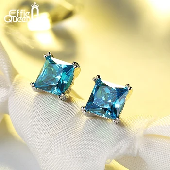 Effie Kráľovná Romantické Šperky 2017 Stud Náušnice Pre Svadobné Elegantná Modrá Farba AAA Cubic Zirconia Kameň Náušnice brincos DE155