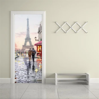 Eiffelova Veža Nepremokavé 3D Dvere Nálepky Steny v Obývacej Izbe Papier, PVC samolepiace DIY nástenná maľba Plagát Tapety Domova Nálepky
