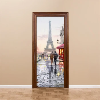 Eiffelova Veža Nepremokavé 3D Dvere Nálepky Steny v Obývacej Izbe Papier, PVC samolepiace DIY nástenná maľba Plagát Tapety Domova Nálepky