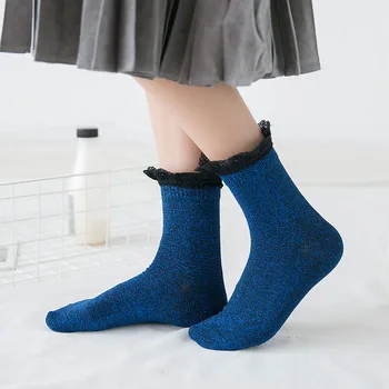 [EIOISAPRA]Lesklé Čipky Zlato, Striebro Hodvábny Lesk Meias Kreatívne Ručné Ponožky Ženy Farebné Ponožky Japonsko Reto Calcetines Mujer