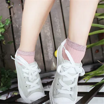 [EIOISAPRA]Škole Štýl Zlato, Striebro Hodváb kórejský Ponožky Tvorivé Reto Ponožky Ženy Krátke Sox Japonsko Harajuku Calcetines Mujer