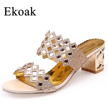 Ekoak 2017 Horúce Módne drahokamu cut-outs strany žien vysokým podpätkom sandále dámske letné topánky žena sandále Veľkosti 36-41