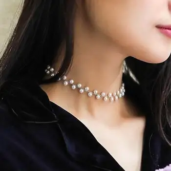 Elegantné Dvojité Vrstva Simulované Pearl Choker Náhrdelník Ženy Jednoduché Módne Šperky Roztomilý Darček Bijoux
