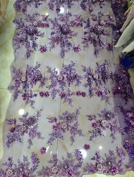 Elegantné handwork kvetinové výšivky flitrami 3D čipky textílie s kamienkami a kryštály pre svadobné šaty Nový príchod
