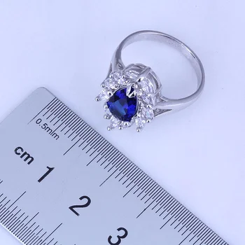 Elegantné Leaf Tvarované Modré Crystal & Cubic Zirconia Strieborná Farba Šperky Sady pre Ženy Krúžky Veľkosť 6/7/8/9/10 H0261