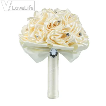 Elegantné Ručne Svadobné kytice Umelý kvet Ruže Posy Kytice Crystal Satin Rinbow Bridesmaid, Svadobné Kytice Dekor