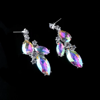 Elegantné Strieborné Pozlátené AB farebné náušnice Svadobné Svadobné Kamienkami Crystal Visieť Drop Náušnice Darček Pre Ženy Strany šperky