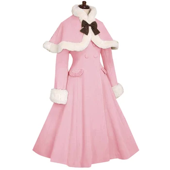 Elegantné Vlastné Prispôsobené Lolita Kabát dámske Zimné Dlhý Kabát s Kožušinou Putá a Cape Bunda