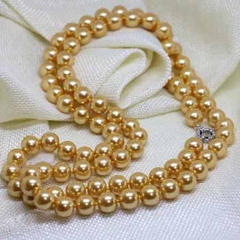 Elegantné zlato-yellew kolo jedinečný shell simulované-pearl 8,10,12,14 mm módne okrúhle korálky s dlhým reťazcom náhrdelník, takže 36inch B1444