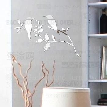 Elegantný Straka Vtáčí Strom 3D Dekoratívne Akryl Zrkadlo Samolepky na Stenu Domov Obývacia Izba, Spálňa Decor Dvere Izba Dekorácie R053