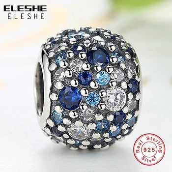 ELESHE 925 Sterling Silver Tichom Mozaiky Čaro Modrej Krištáľovo CZ Perličiek Fit Pôvodné ELESHE Náramok, Náhrdelník Autentické Šperky