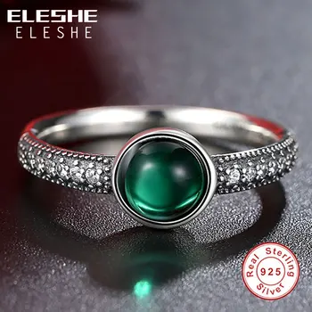 ELESHE Narodeniny Zelená Kamenný Kruh S jasnými CZ decembra Kameň Strieborné Prstene pre Ženy 925 Sterling Silver Strany Šperky