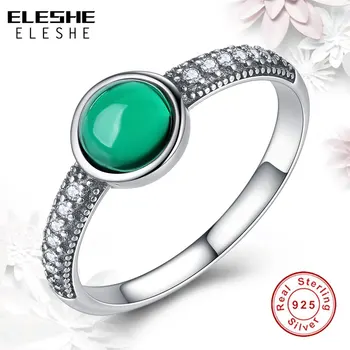 ELESHE Narodeniny Zelená Kamenný Kruh S jasnými CZ decembra Kameň Strieborné Prstene pre Ženy 925 Sterling Silver Strany Šperky