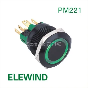 ELEWIND 22 mm ČIERNY hliníkový Krúžok osvetlené Momentálne tlačidlo spínača(PM221F-11E/G/12V/A)