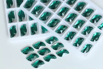 Emerald Flatback S Listový Tvar Šiť Na Drahokamu 2 otvory Šitie Crystal guličiek Na Šaty 10x20mm 14x30mm B0176