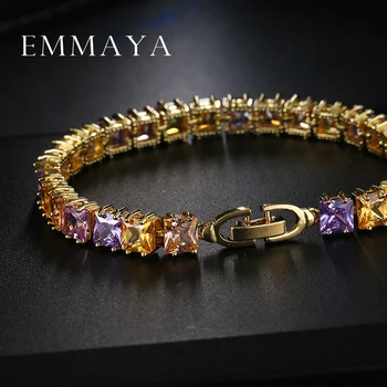 Emmaya AAA+ Elegantné Námestie Multicolor CZ Tenis Náramky pre Ženy Champgne Zlatá Farba Princezná Rez CZ Svadobné Šperky