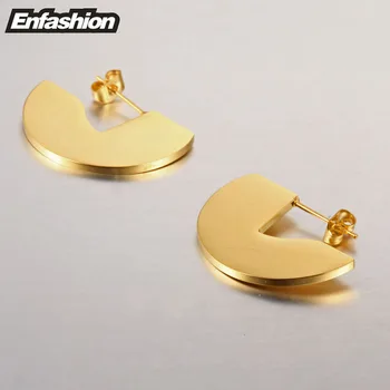 Enfashion Punk Geometic Polo-kruh Ventilátor Stud Náušnice Zlatá farba Ucho Plášť z Nehrdzavejúcej Ocele, Náušnice pre Ženy Earings oorbellen
