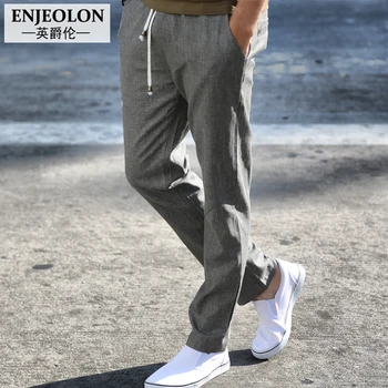 Enjeolon značky 2017 dlhé nohavice bežné nohavice mužov, vysoko kvalitné módne bielizeň oblečenie Rovno mužov Príčinné oblečenie K1005