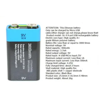 Etinesan Ultra-Efektívny 9V 400mAh USB Nabíjateľné Lítium-Polymérová Batéria 9V Pre RC Fotoaparát Drone Príslušenstvo Darček hračky