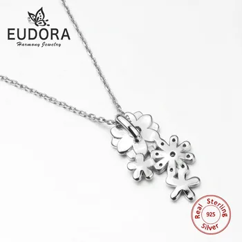 Eudora Ružová Farba Kvetu 925 Sterling Silver Prívesok Náhrdelníky pre Ženy Lesklé Crystal Prívesky, Náhrdelníky Šperky Darček CYD073
