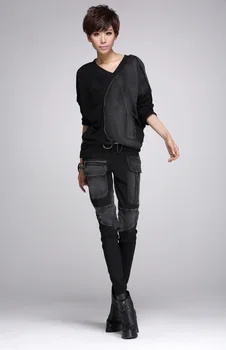Európa Black Osobnosti zips kovboj ceruzkou nohavice jeseň zima neforemné bežné denim ženy Voľné džínsy dlhé nohavice plus veľkosť