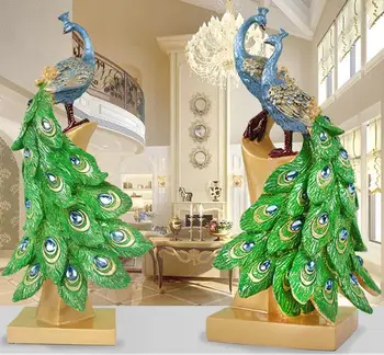 Európsky štýl páva socha, remeslá, tvorivé svadobné dary, živice vták ploche dekorácie