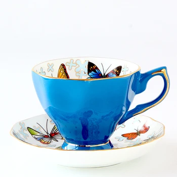 Európsky Štýl šálku kávy nastaviť popoludní čaj, pohár a Tanier Nastavenie Čierny Čaj Kosti Čína Motýľ hrnčeky