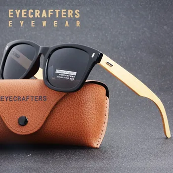 Eyecrafters 2018 Retro Bamboo Dreva Polarizované slnečné Okuliare Muži Ženy Značky Dizajnér Okuliare Modré Povlak Zrkadlové Okuliare UV400