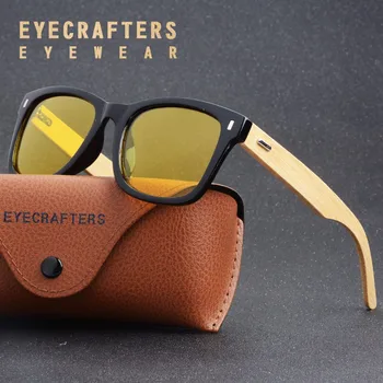 Eyecrafters 2018 Retro Bamboo Dreva Polarizované slnečné Okuliare Muži Ženy Značky Dizajnér Okuliare Modré Povlak Zrkadlové Okuliare UV400