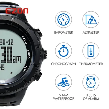 EZON Výškomer, Barometer, Kompas, Teplomer predpoveďou Počasia Vonku Mužov Digitálne Hodinky Šport Hodín Horolezectvo Turistika Náramkové hodinky