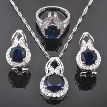FAHOYO Klasické Modré Zirconia Žien 925 Sterling Silver Šperky, Náušnice, Sety/Prívesok/Náhrdelník/Krúžky QZ0265